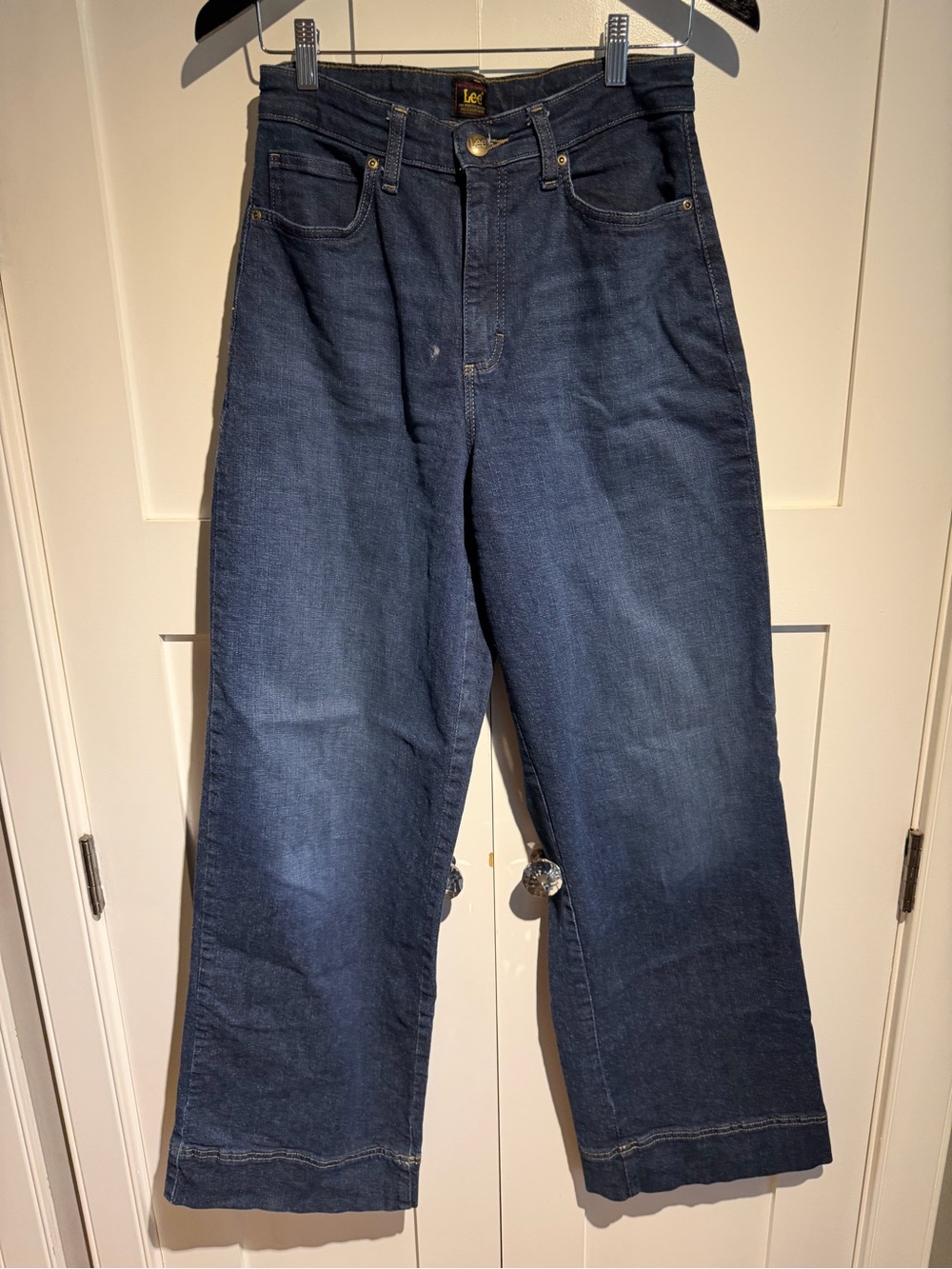 Lee Women’s Dark Blue high-waisted wide leg jeans, size 8
